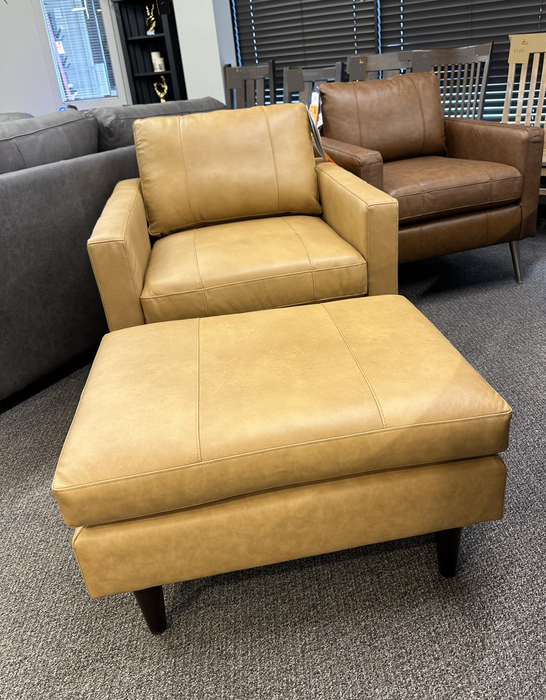 Trafton Club Chair & Ottoman in Butterscotch Leather